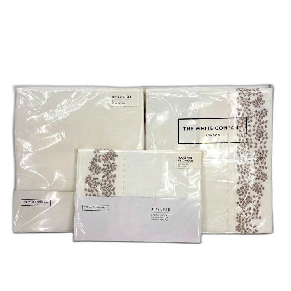 THE WHITE COMPANY Queen Fitted/Top/Pillow Case Sheet 200 Count Adeline NIP